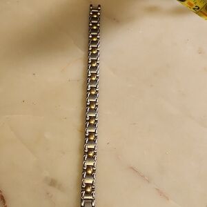 Mens Stainless Steel 18k Gold Plated 2 Tone Link Bracelet